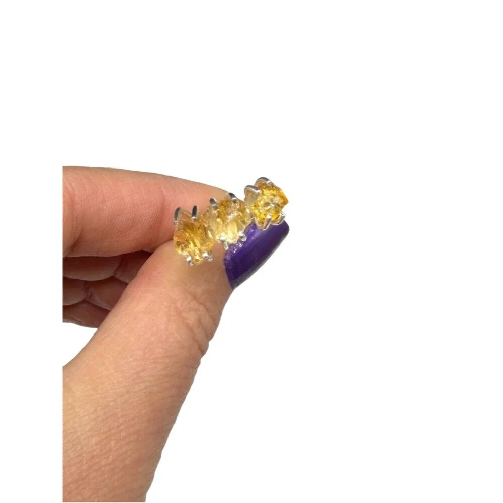 Citrine Ring Size 8.5 Solid 925 Sterling Silver Raw Rough Natural Stone